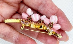 Verified Juliana D&E Brooch Pin Pink Stripe Givre Glass Rhinestone Floral 1960s
