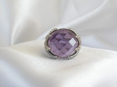 Vintage Sterling Silver 925 Natural Amethyst Claw Unique Ring Size 7.5
