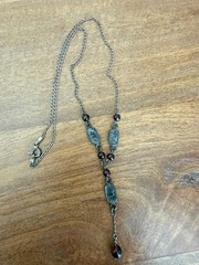 Vintage KC 925 Sterling Silver Garnet Marcasite Y Drop Lavalier Necklace