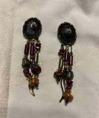 VINTAGE BOHO EARRINGS SOUTHWESTERN TRIBAL LEATHER BACKED DANGLE Drop