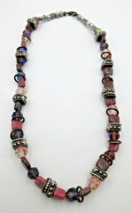 VTG UNUSUAL 20″ HEAVY BEAD necklace pink purple shade gray silver tone metal
