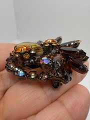 Vintage D&E Juliana Japanned Amber Art Glass AB Rhinestone Floral Brooch Pin VTG