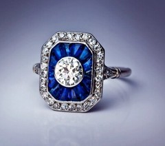 Art Deco Style Old European Round Cut Sapphire Engagement Ring Milgrain Ring