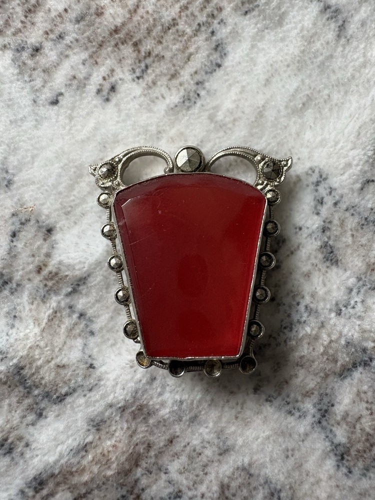 VTG Czech Art Deco Bohemian Red Stone BROOCH Pin 1930s Czechoslovakia TLC
