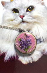 LOVELY Antique STERLING ENAMEL GUILLOCHE PINK LOCKET w VIOLETS Necklace M*I*N*T