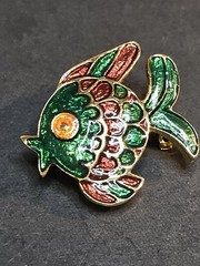 Vintage Ivana Trump Enamel Fish Brooch 1980’s Cloisonne’ Look Teal Purple