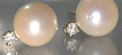 Vintage 14K Yellow Gold Akoya Cultured Pearl Diamond Stud Earrings Fine Estate