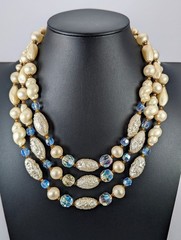 Vintage Giuliano Fratti Milan Gripoix Glass Pearl 3-Strand Choker Necklace