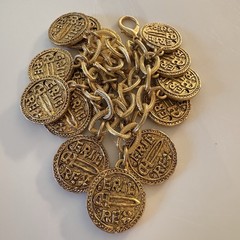 Vintage Stewart Lucas Coin Charm Bracelet, 80s 90s, Etruscan, Byzantine, Signed!