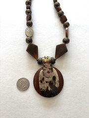 Anthony Alexander Chunky Wood & Mother of Pearl Beaded Statement Necklace Brown
