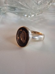 Vintage Designer Oval Cut Smoky Quartz Band Statement Ring Sz 8 Sterling Silver