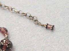 Vintage Purple Art Glass Beads Necklace 925 Clasp 17in.