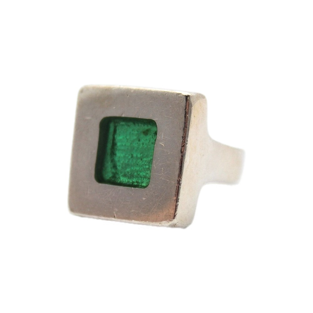 Dinosaur Designs Modernist 925 Sterling Silver Squared Green Glass Ring Size 6.5