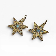 Vintage Kirks Folly Star Earrings AB Crystal Gold Tone w/ Box