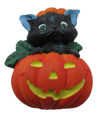 VTG 1990s AVON ORANGE PUMPKIN JACK O LANTERN BLACK CAT BROOCH Pin HALLOWEEN