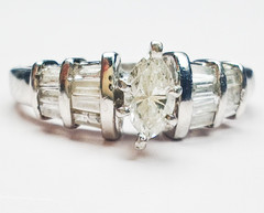 14K White Gold .69ct Marquise & Baguette Natural Diamond Ring Size 6 5g Vintage