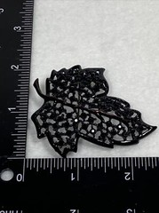 Vintage Black Rhinestone Maple Leaf Brooch Unsigned