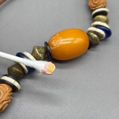 Bakelite Beaded Necklace Boho Wood Bone Glass Mixed Media Statement Vintage