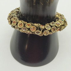 Amber & Clear Crystal Rhinestone Evening Wear Chunky Stretch Bracelet Gold Tone
