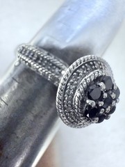 Vintage India Natural Black & White Diamond Sterling Silver 925 Ring Size 8