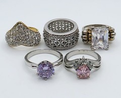 Vintage Ring Lot 5 Pc Estate Rhinestone Crystal Costume Wearable Craft Harvest