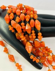 Vintage Art Deco Flapper Czechoslovakia Art Glass Burnt Orange Beaded Necklace