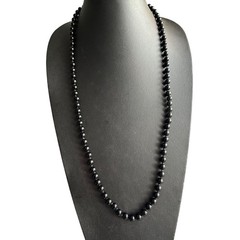 Vintage Long Necklace Jet Black Round Glass Beaded Flapper NO Clasp 32 inches