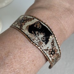Copper Reflections Cat Kitten Copper Cuff Bracelet Handcrafted Floral Adjustable