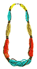 VTG MODERN ? 36″ LONG CHUNKY SEED BEAD necklace turquoise blue color gold tone