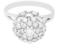Vintage 1950s 1.07 Ct Diamond and 18k White Gold Cluster Ring Art Deco Style