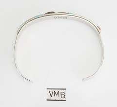 Vintage sterling silver and inlaid gemstones cuff bracelet by Victor Moses Begay
