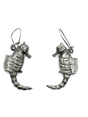 Antique Art Nouveau Silver Pewter Figural Seahorse Dangle Earrings