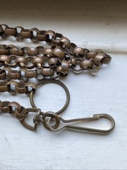 Antique Brass Chain Rolo Link Made In USA Stamp Watch Chain 32” Long Orig Clasp