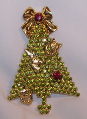 ANTHONY ATTRUIA Christmas Tree Pin Brooch-Cat Reindeer-Signed-Estate Jewelry