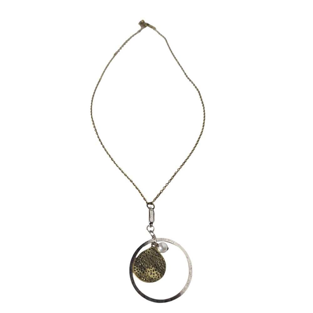 Vintage Pendant Necklace Metal Faux Pearl Womens Costume Jewelry