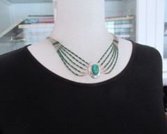 NATIVE AMERICAN STERLING NECKLACE w MALACHITE, 18 INCHES, 18 GRAMS