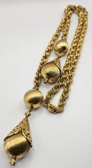 Vintage Monet Lariet Bolo Gold Tone Wide Rope Chain Large Ball and Teardrop Ends