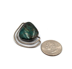 Sterling Silver 935 Chrysocolla Gemstone Cabochon Brooch Pendant Pin Israel