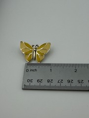 Vintage Pale Gold Tone Yellow Enamel Butterfly Brooch 1.25” 8.2g