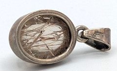 Vintage Sterling Silver Rutilated Quartz Pendant Oval Cabochon Domed Charm