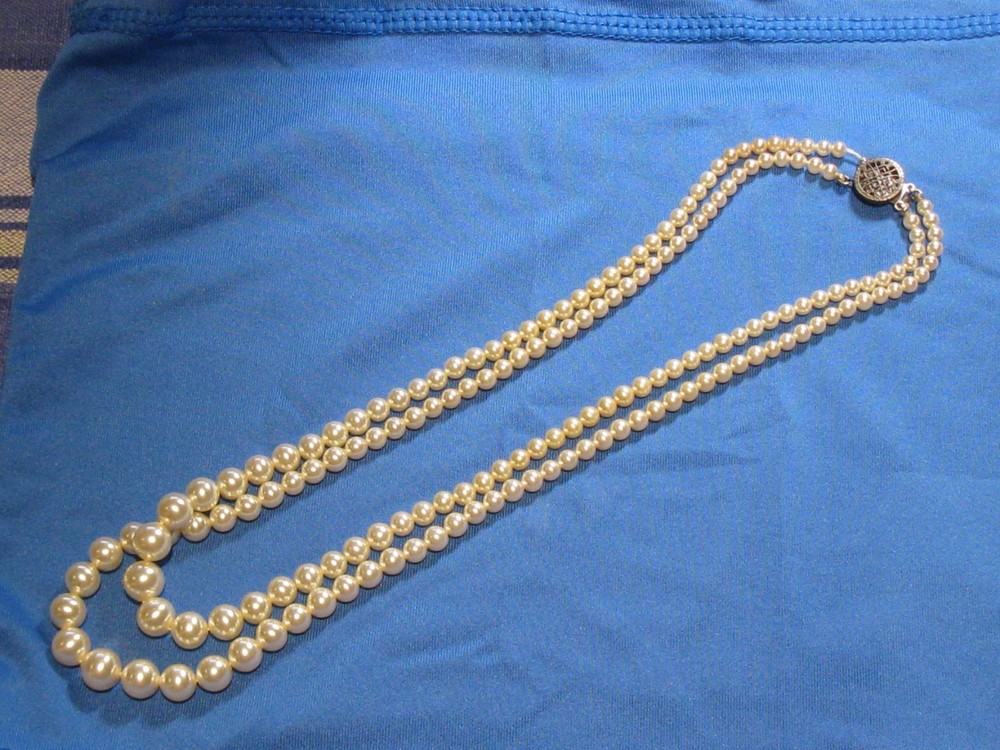 Vintage Graduated no knot Pearl Double Strand 18” Necklace Sterling Silver Clasp