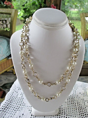 28″ CRYSTAL FAUX PEARL NECKLACE BY MEDICI TWO SISTERS VINTAGE