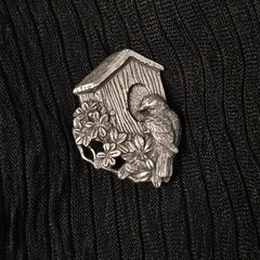 Vintage Birds & Blooms 1997 Pewter Brooch Cottagecore Pin 90s