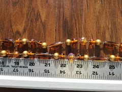Marvella Amber Colored Glass Gold Beads With Metal Connectors Signed Slide Clasp