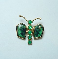 Colombian Trapiche Emerald Butterfly Pendant 18K Y Gold Jewelry Muzo Mines