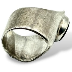 Vintage Sterling Silver Modernist Bezel Set TIGERS EYE Pinkie Ring 4.50 EUC