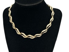 Vintage Choker Necklace Retro Gold Tone Cream Enamel Mid Century Chain 15 inch