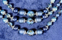Vintage Japanese Aqua Blue Pearl Necklace (Faux ) Multi Strand Statement Jewelry