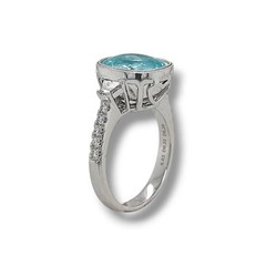 LARGE 6.46CT DIAMOND & AAA PARAIBA TOURMALINE 18KT WHITE GOLD 3D ENGAGEMENT RING