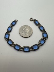 Art Deco Octagon Shaped Blue Stone Bracelet 7 Inches